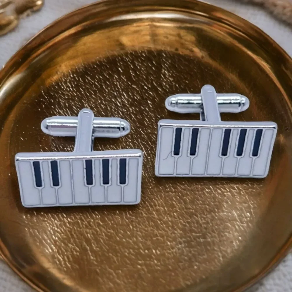 Piano Key Silver Cufflinks Tuxedo Formal Shaped Cuff Links Musician Band NWT Men